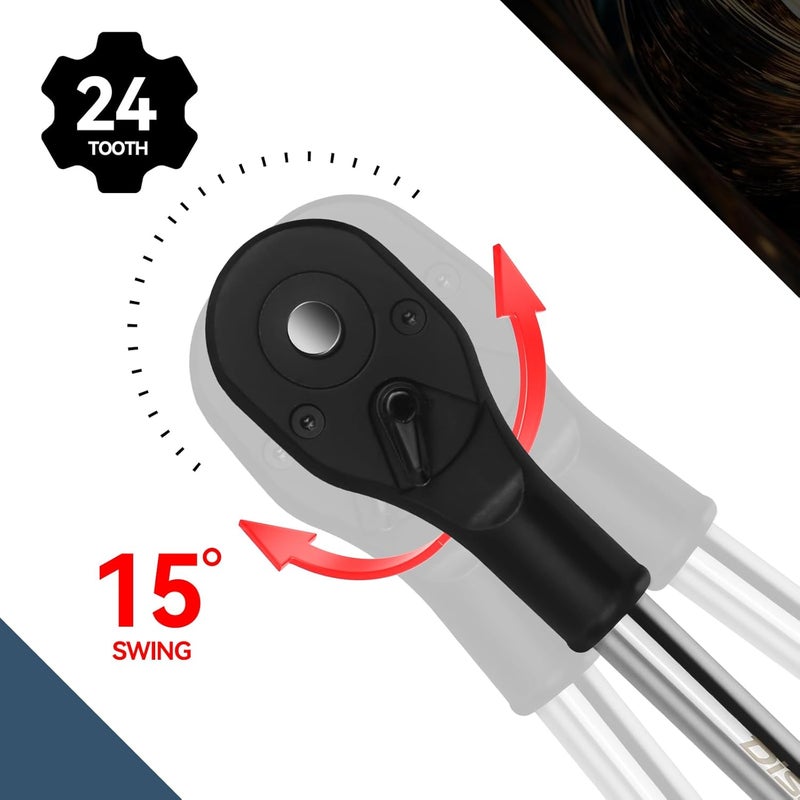 DISEN 3/4'' Drive Ratchet,24-Tooth Gear with 15° Sweep,Quick-Release Reversible Ratcheting with Reinforced Steel - Image 4